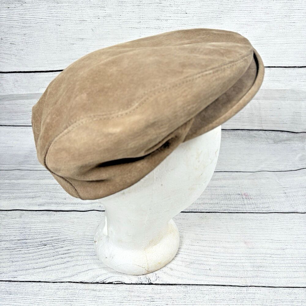 Vintage Eddie Bauer Newsboy Cap Sz L Suede Beige Tan Cabbie Golfer Driving